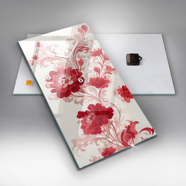 Ceas vertical de perete din sticlă Flori roșii