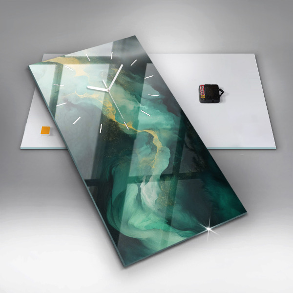 Ceas vertical de perete din sticlă Marmură verde