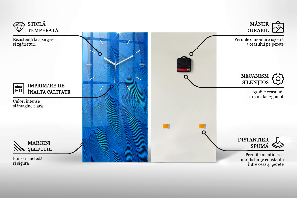Ceas vertical de perete din sticlă Abstracția argintului