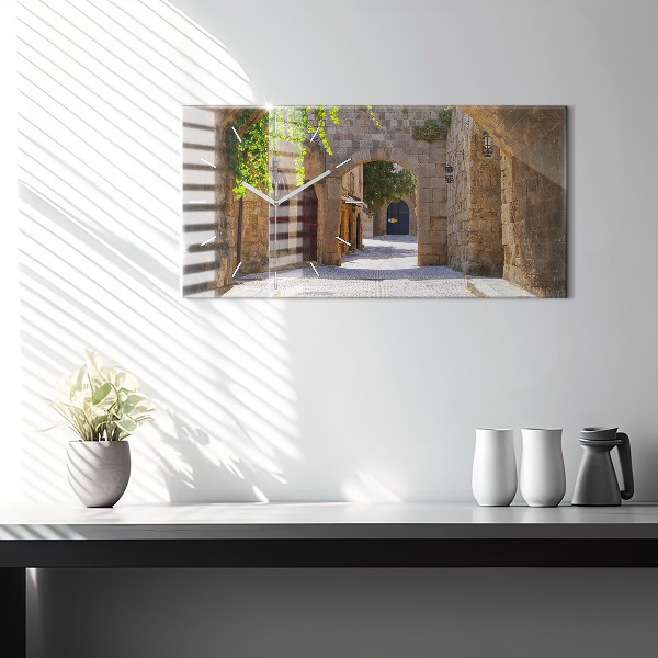 Ceas orizontale de perete din sticlă Strada pitoreasca din Rodos