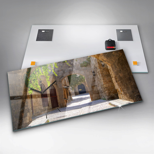 Ceas orizontale de perete din sticlă Strada pitoreasca din Rodos