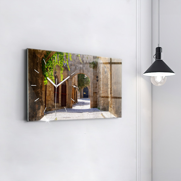 Ceas orizontale de perete din sticlă Strada pitoreasca din Rodos