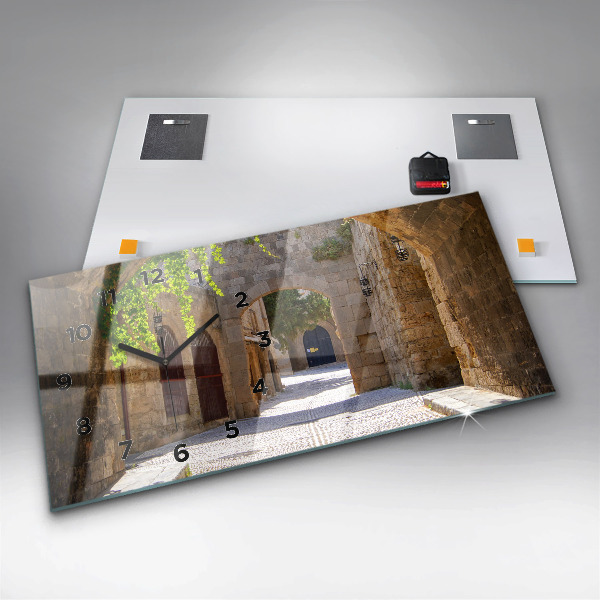 Ceas orizontale de perete din sticlă Strada pitoreasca din Rodos