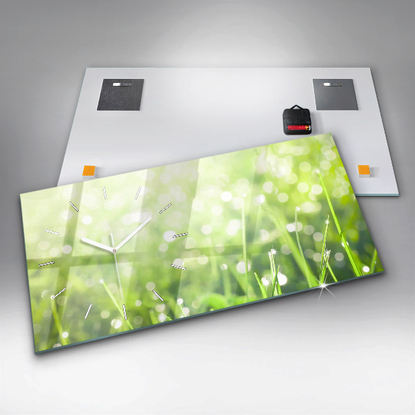 Ceas orizontale de perete din sticlă iarbă verde