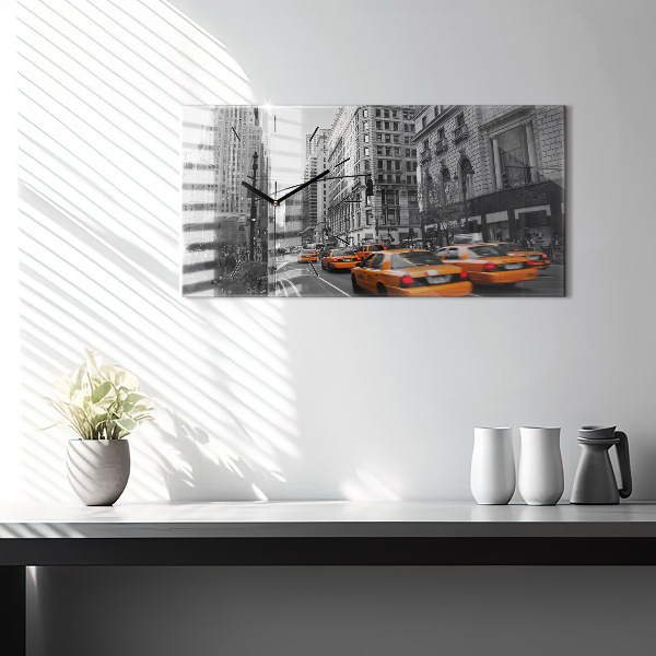 Ceas orizontale de perete din sticlă Manhattan și taxiuri