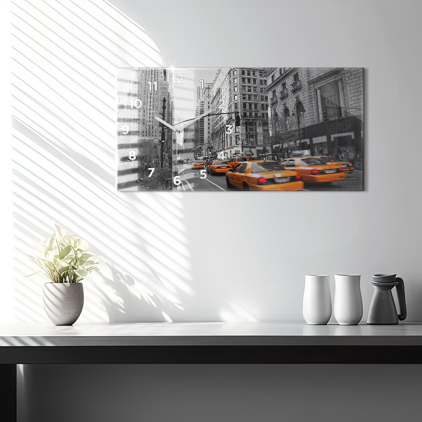 Ceas orizontale de perete din sticlă Manhattan și taxiuri