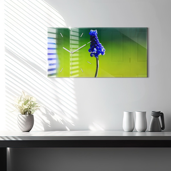 Ceas orizontale de perete din sticlă Flori albastre