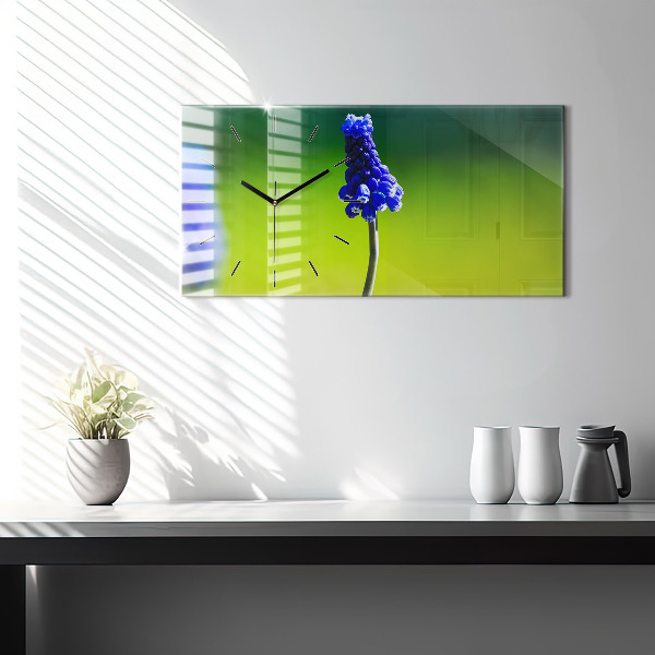 Ceas orizontale de perete din sticlă Flori albastre