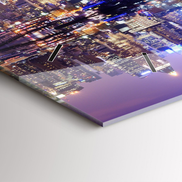 Ceas orizontale de perete din sticlă New York noaptea