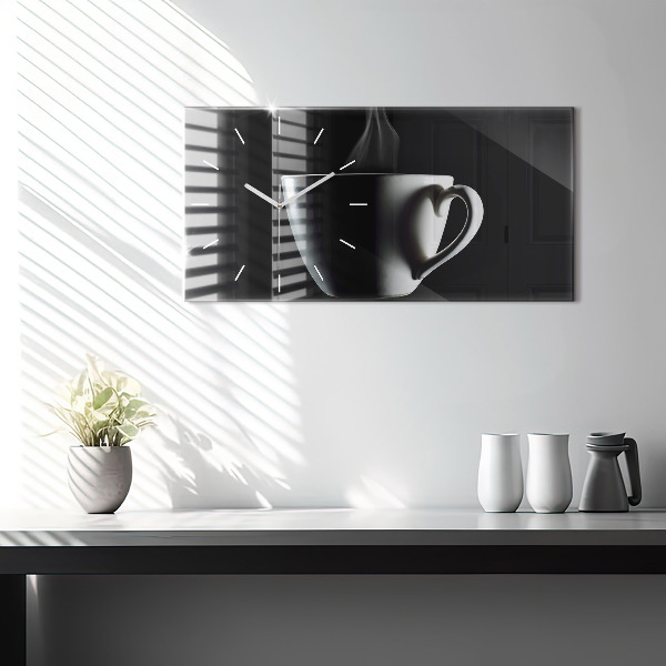 Ceas orizontale de perete din sticlă O ceașcă de cafea