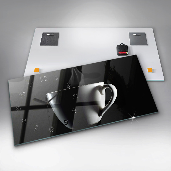 Ceas orizontale de perete din sticlă O ceașcă de cafea