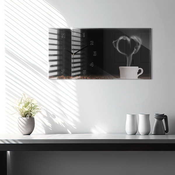 Ceas orizontale de perete din sticlă O ceașcă de cafea fierbinte