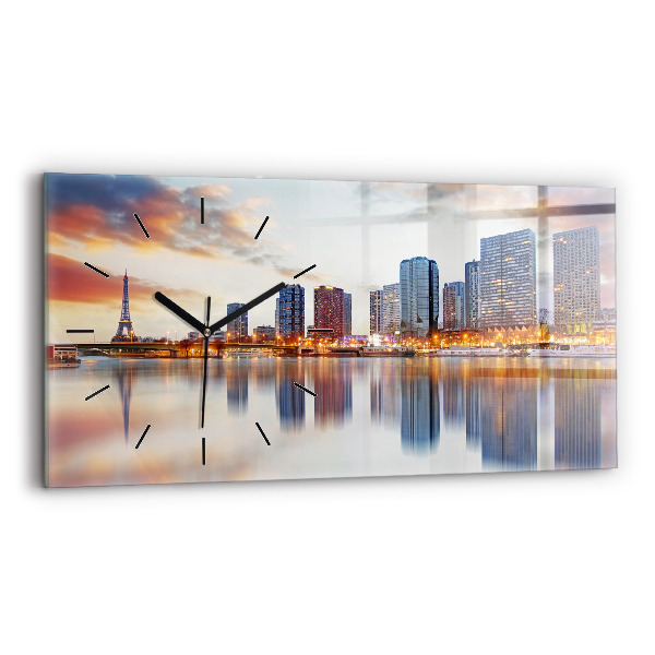 Ceas orizontale de perete din sticlă Panorama cu Turnul Eiffel