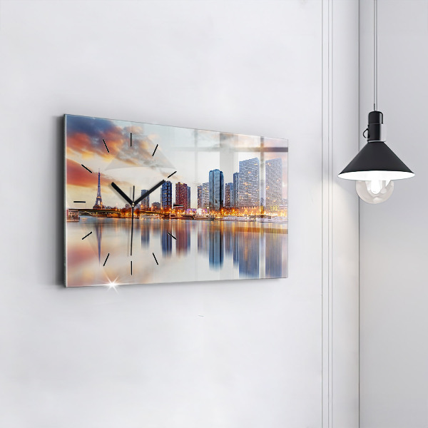Ceas orizontale de perete din sticlă Panorama cu Turnul Eiffel