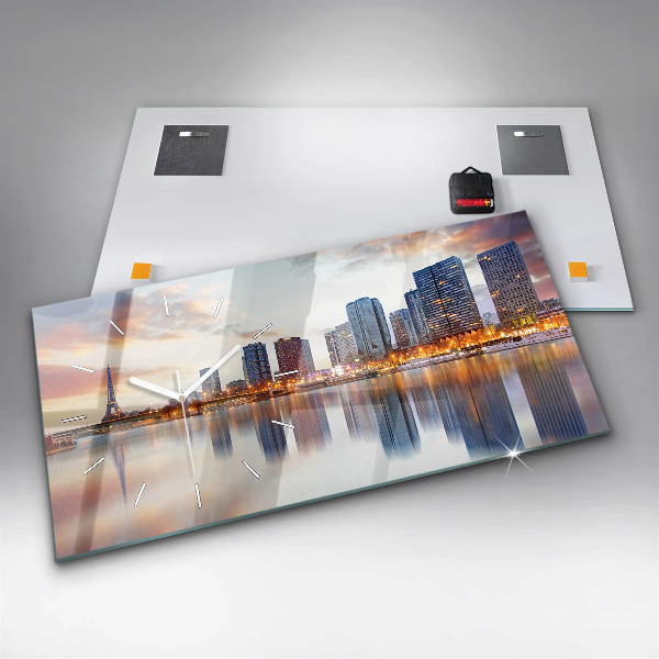 Ceas orizontale de perete din sticlă Panorama cu Turnul Eiffel