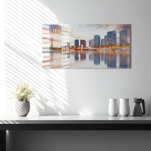 Ceas orizontale de perete din sticlă Panorama cu Turnul Eiffel