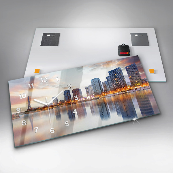 Ceas orizontale de perete din sticlă Panorama cu Turnul Eiffel
