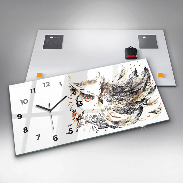 Ceas orizontale de perete din sticlă Bufniță simbol al înțelepciunii