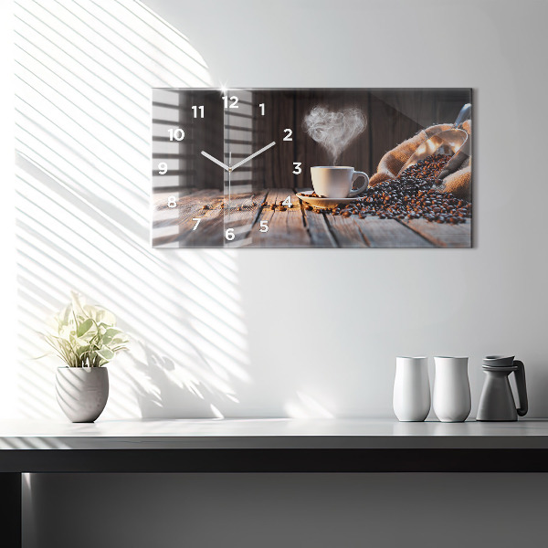 Ceas orizontale de perete din sticlă O ceașcă de cafea