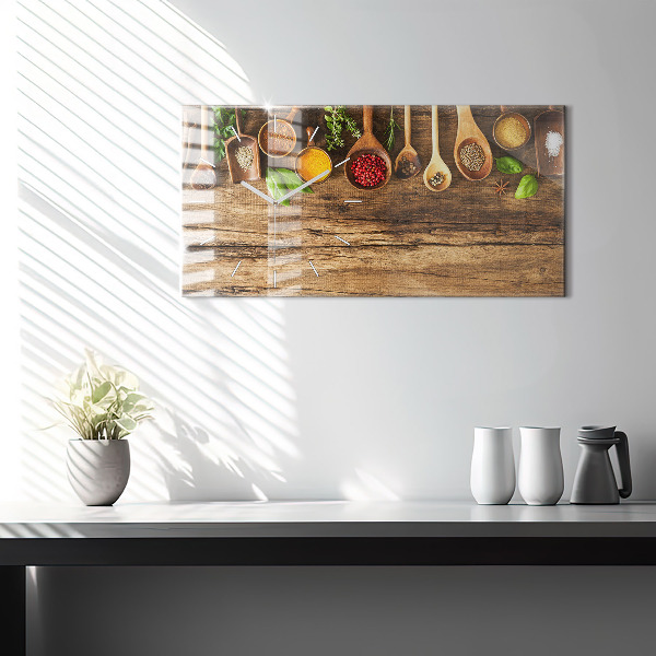 Ceas orizontale de perete din sticlă Linguri de condimente