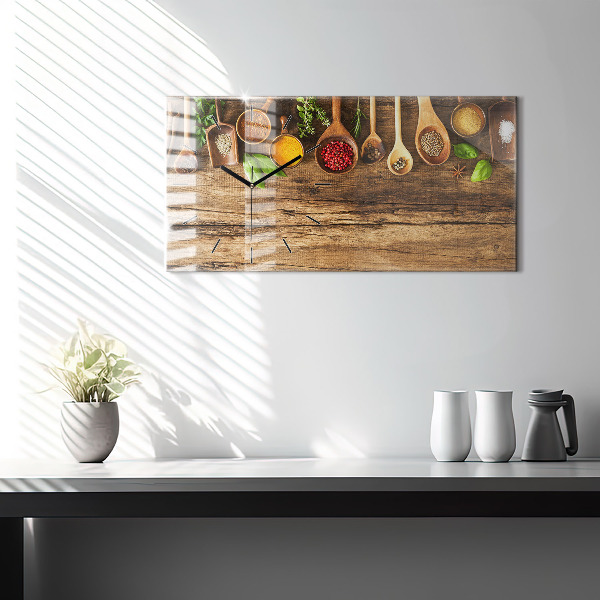 Ceas orizontale de perete din sticlă Linguri de condimente