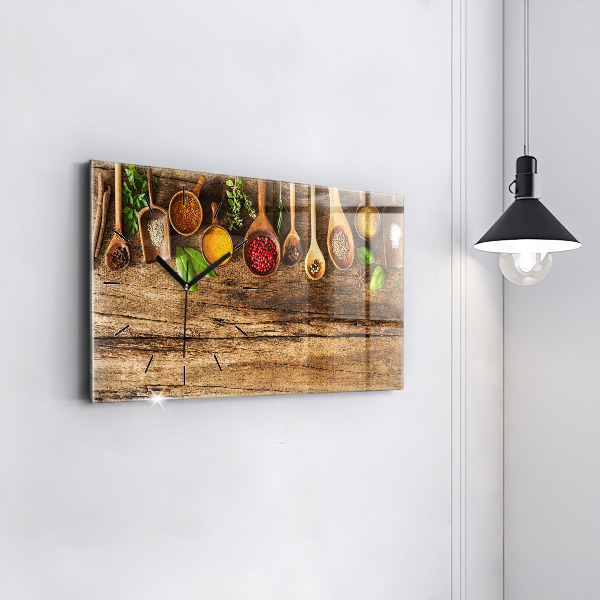 Ceas orizontale de perete din sticlă Linguri de condimente