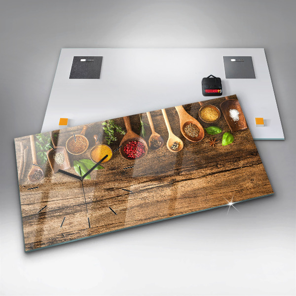 Ceas orizontale de perete din sticlă Linguri de condimente