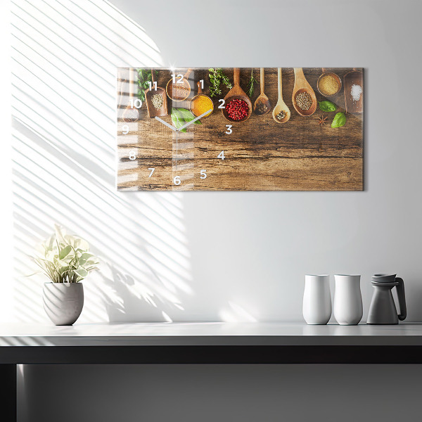 Ceas orizontale de perete din sticlă Linguri de condimente