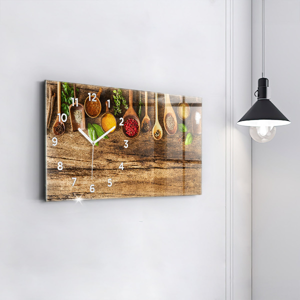 Ceas orizontale de perete din sticlă Linguri de condimente