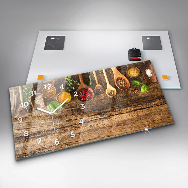 Ceas orizontale de perete din sticlă Linguri de condimente