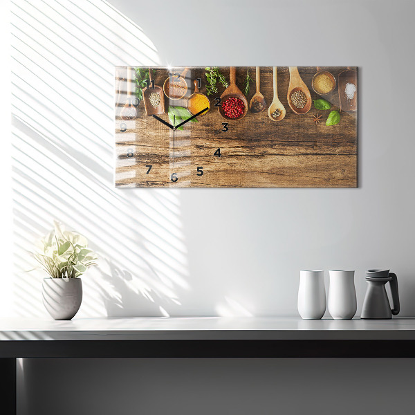 Ceas orizontale de perete din sticlă Linguri de condimente