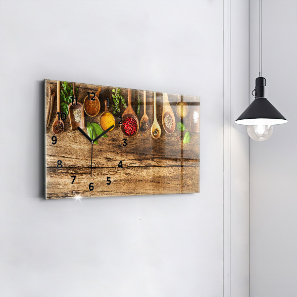 Ceas orizontale de perete din sticlă Linguri de condimente