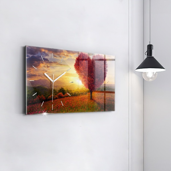 Ceas orizontale de perete din sticlă Arborele inimii iubirii