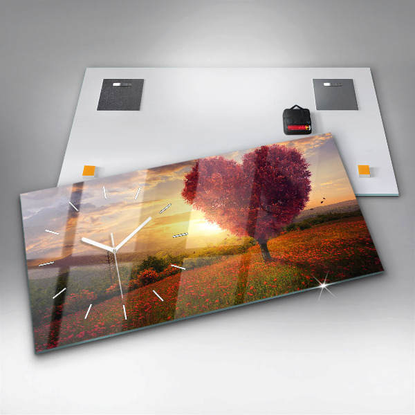 Ceas orizontale de perete din sticlă Arborele inimii iubirii