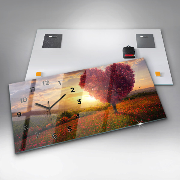 Ceas orizontale de perete din sticlă Arborele inimii iubirii