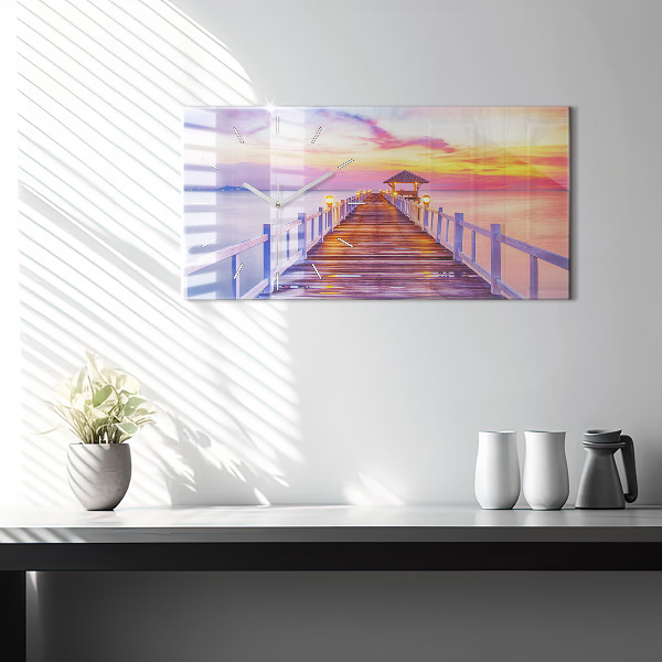 Ceas orizontale de perete din sticlă Pod în port seara