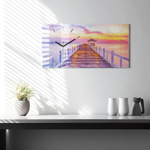 Ceas orizontale de perete din sticlă Pod în port seara