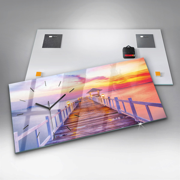 Ceas orizontale de perete din sticlă Pod în port seara