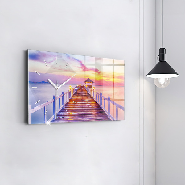 Ceas orizontale de perete din sticlă Pod în port seara