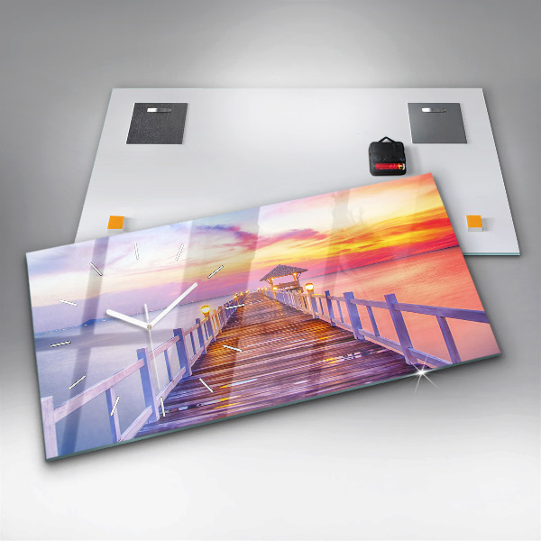 Ceas orizontale de perete din sticlă Pod în port seara