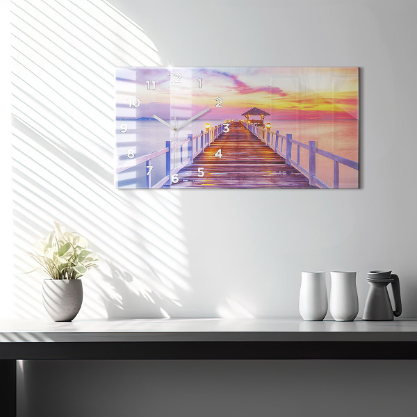 Ceas orizontale de perete din sticlă Pod în port seara