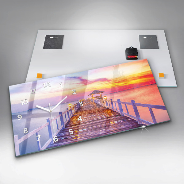 Ceas orizontale de perete din sticlă Pod în port seara