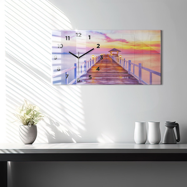 Ceas orizontale de perete din sticlă Pod în port seara