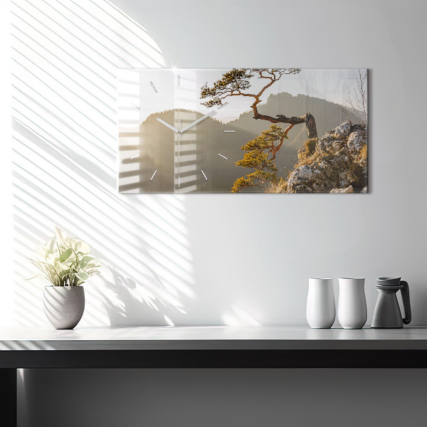 Ceas orizontale de perete din sticlă Un copac în munți