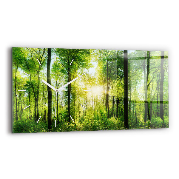 Ceas orizontale de perete din sticlă Natură arbori de pădure