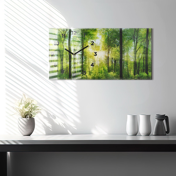 Ceas orizontale de perete din sticlă Natură arbori de pădure