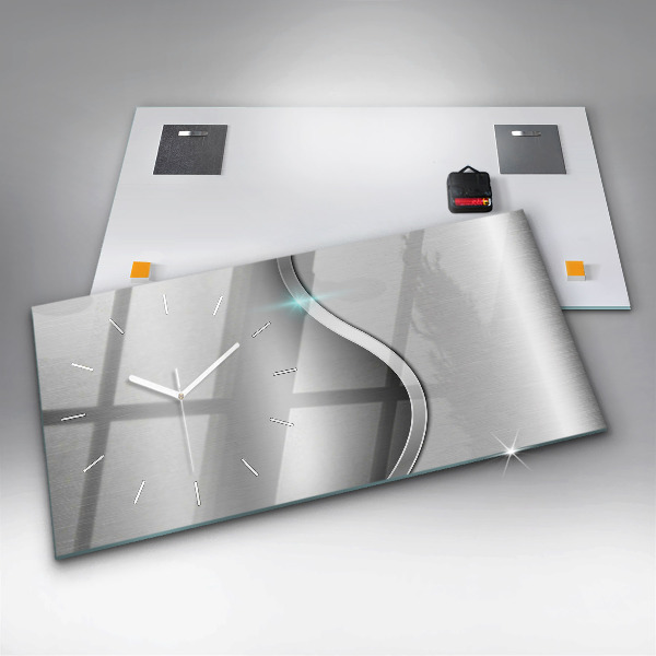 Ceas orizontale de perete din sticlă Abstracția metalului gri
