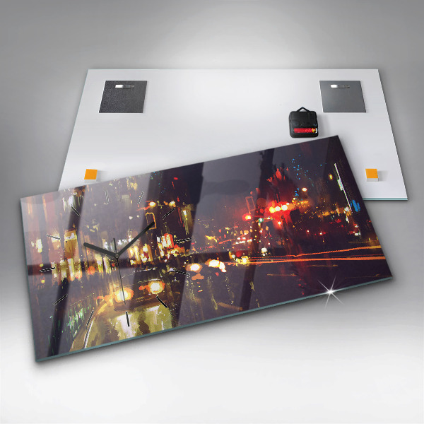 Ceas orizontale de perete din sticlă Oraș pictat
