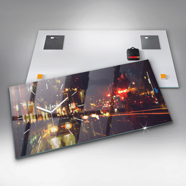 Ceas orizontale de perete din sticlă Oraș pictat