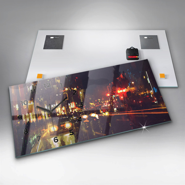 Ceas orizontale de perete din sticlă Oraș pictat